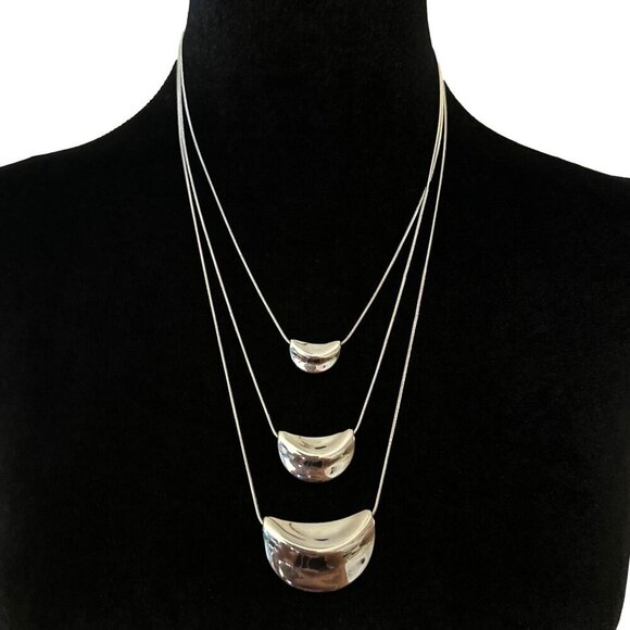 Silver-Tone Multi-Layer Crescent Pendant Necklace With Adjustable Chain For Wome - Picture 1 of 3